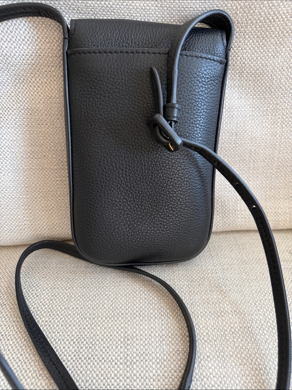 Tory Burch Black Leather Crossbody Phone Pouch with Gold Logo - Picture 2 of 3